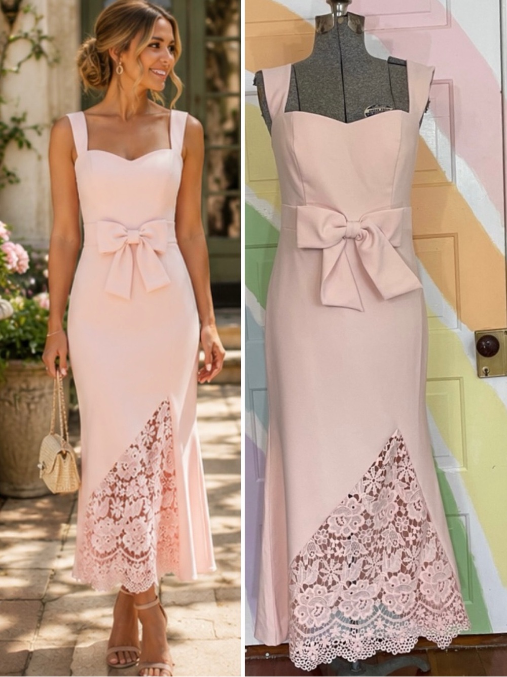 NWT Fehaute Bow Lace Sweetheart Neckline Mermaid Event Dress Baby Pink - Sz 4 💚🎀